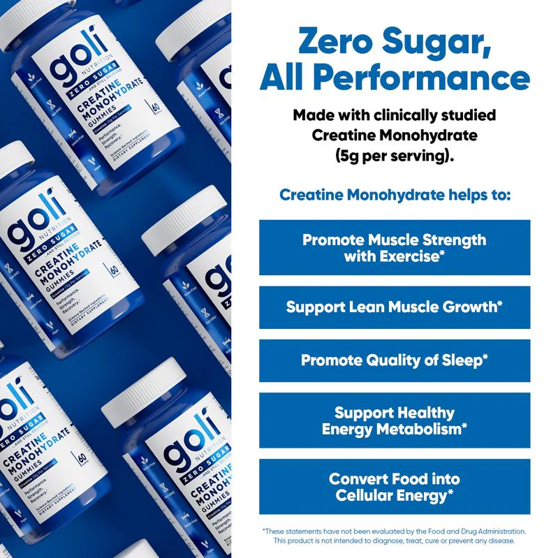 NEW Goli Creatine Zero Sugar Gummies | Muscle Strength, Endurance & Recovery