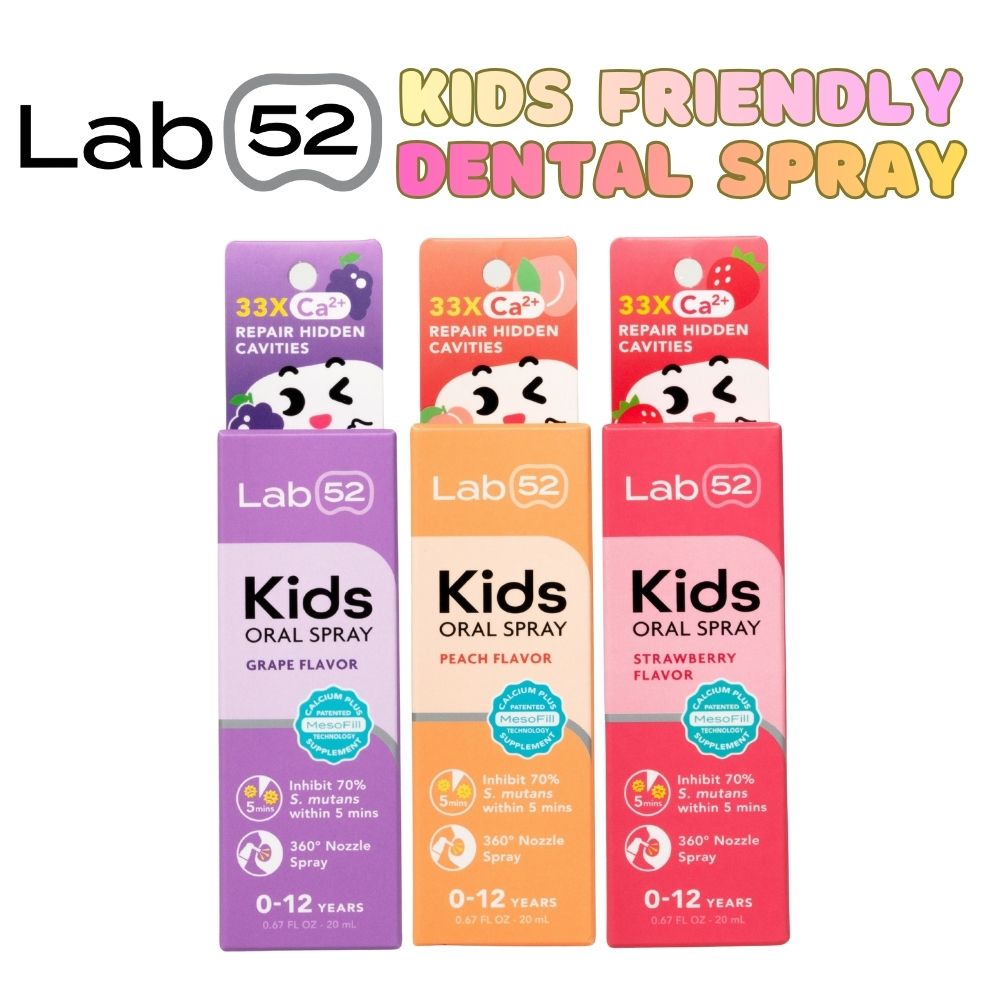 Lab 52 Kids Gentle Dental Oral Spray – Cavity Prevention & Fresh Breath | Natural Peach, Grape & Strawberry