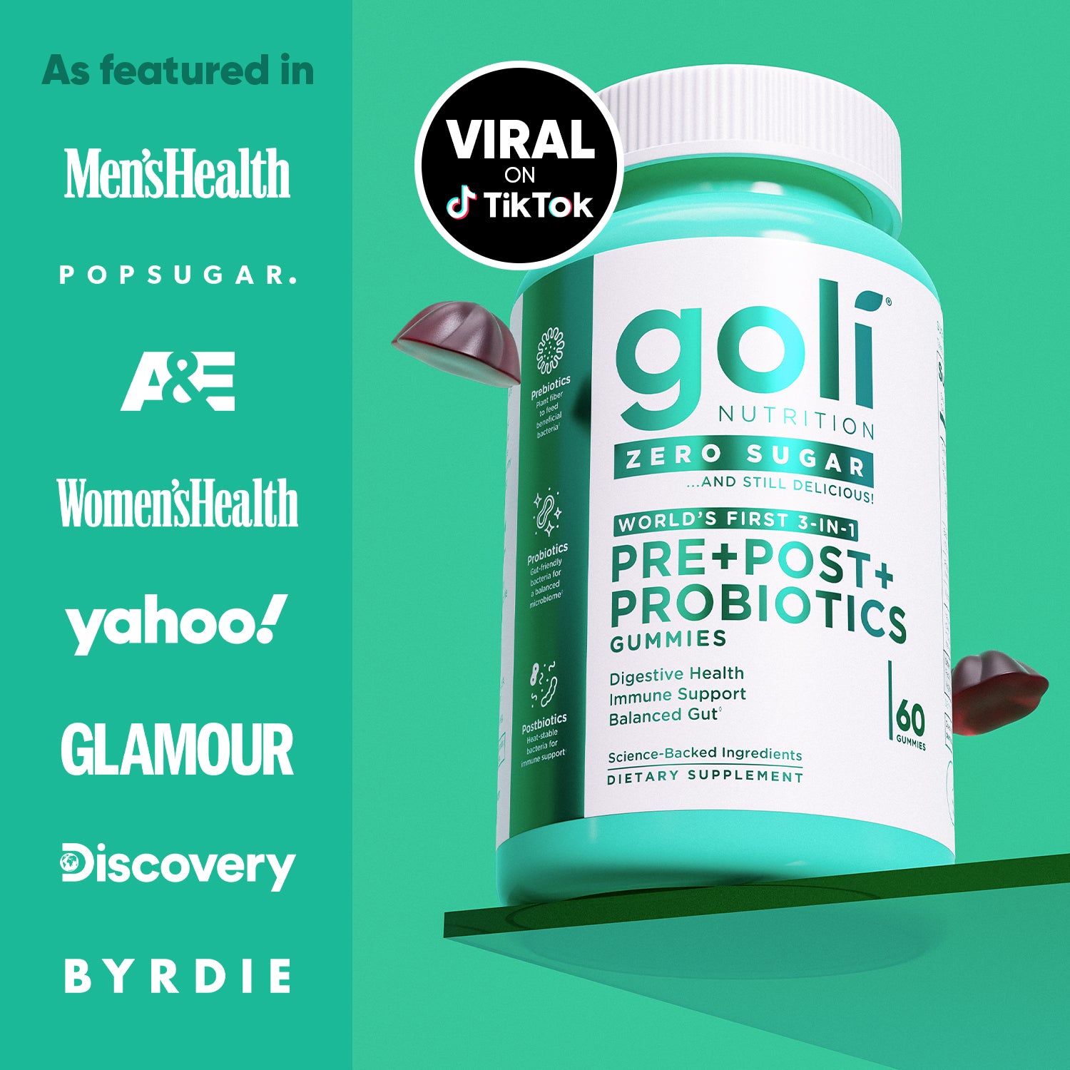 NEW Goli Nutrition Pre Post Probiotics Gummies support immune & good bacteria for your gut health