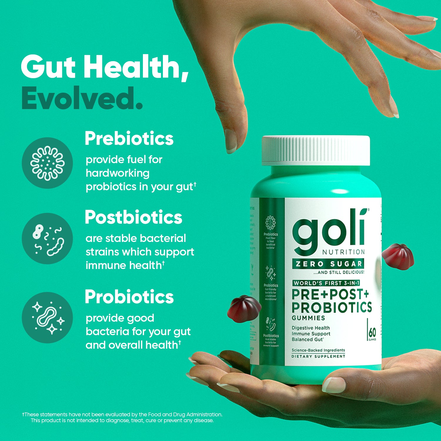 NEW Goli Nutrition Pre Post Probiotics Gummies support immune & good bacteria for your gut health