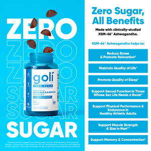 NEW Goli Nutrition Ashwagandha+ Zero Sugar Gummies with Vitamin D & KSM-66 Stress & Mood Support