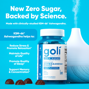 NEW Goli Nutrition Ashwagandha+ Zero Sugar Gummies with Vitamin D & KSM-66 Stress & Mood Support